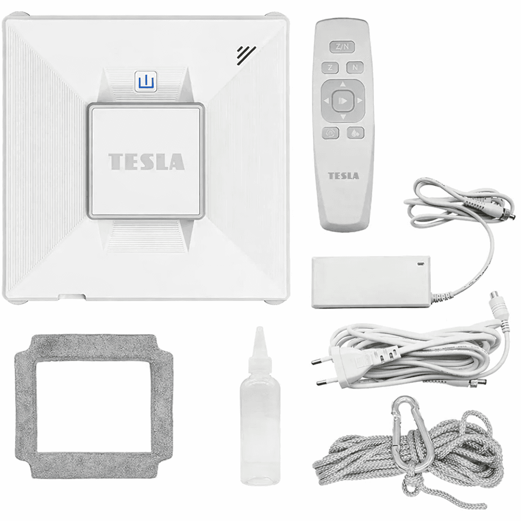 Tesla RoboStar intelligenter Fensterreiniger (zur Reinigung von Autoscheiben, Böden, Fliesen und anderen Fenstertypen), mit Wassersprühfunktion, Leistung 72W/230V/650mAh, unterstützt Wi-Fi und ist fernsteuerbar.