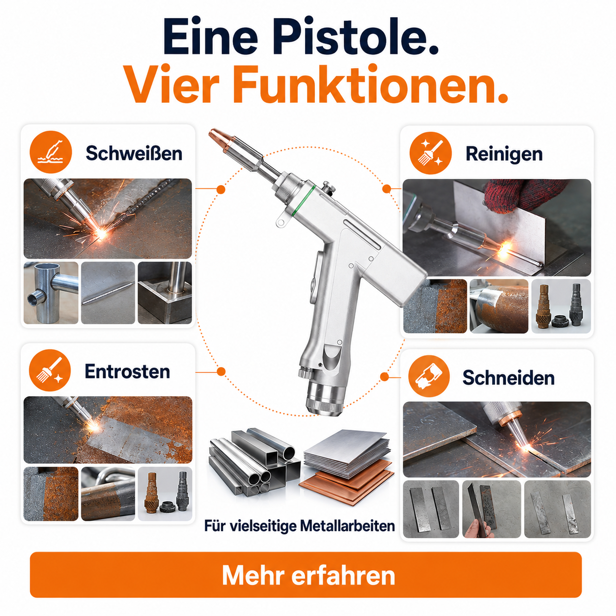 【Multifunktionales tragbares Laser-Schweißgerät】12000W 4-in-1 tragbares Laser-Schweißgerät